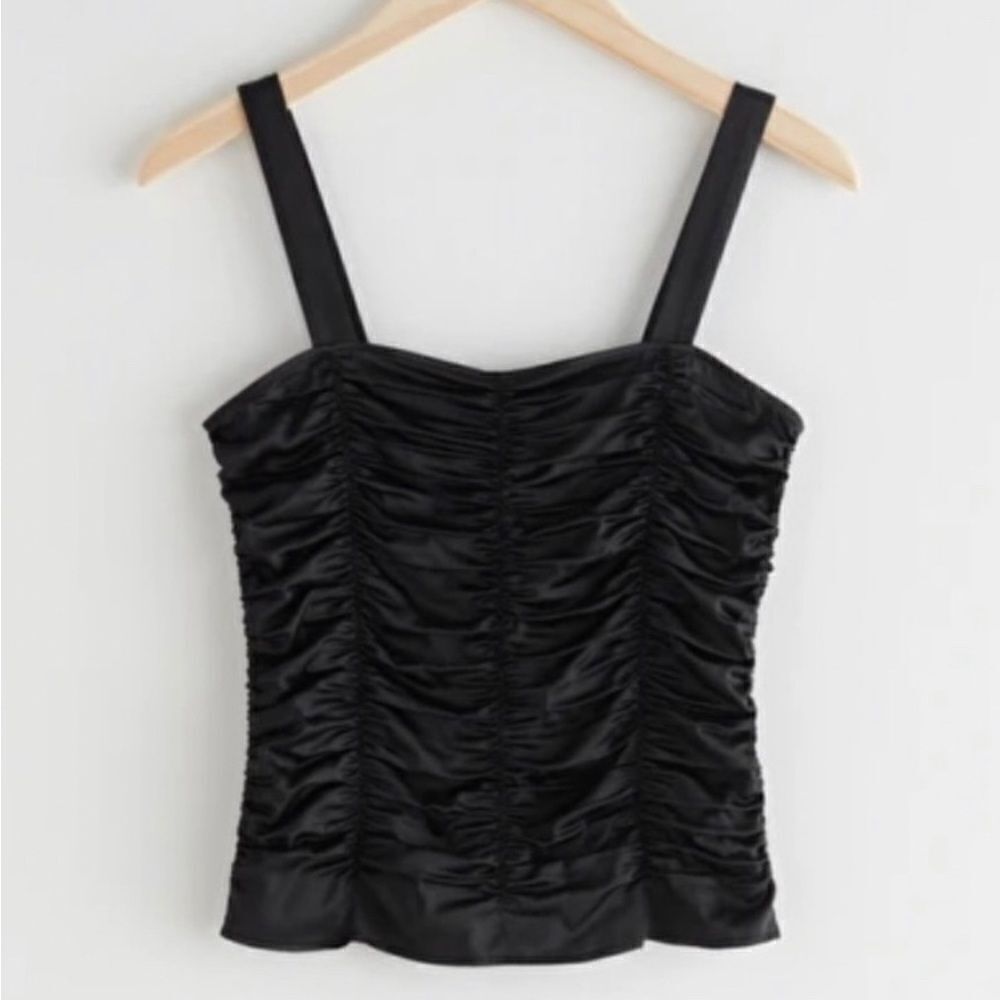 & Other Stories- Gathered Ruched Black Strap Top- Size 2